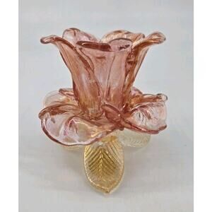 Delicate Whimsical Fairy Salviati Murano Blown Glass Flower Candle Holder